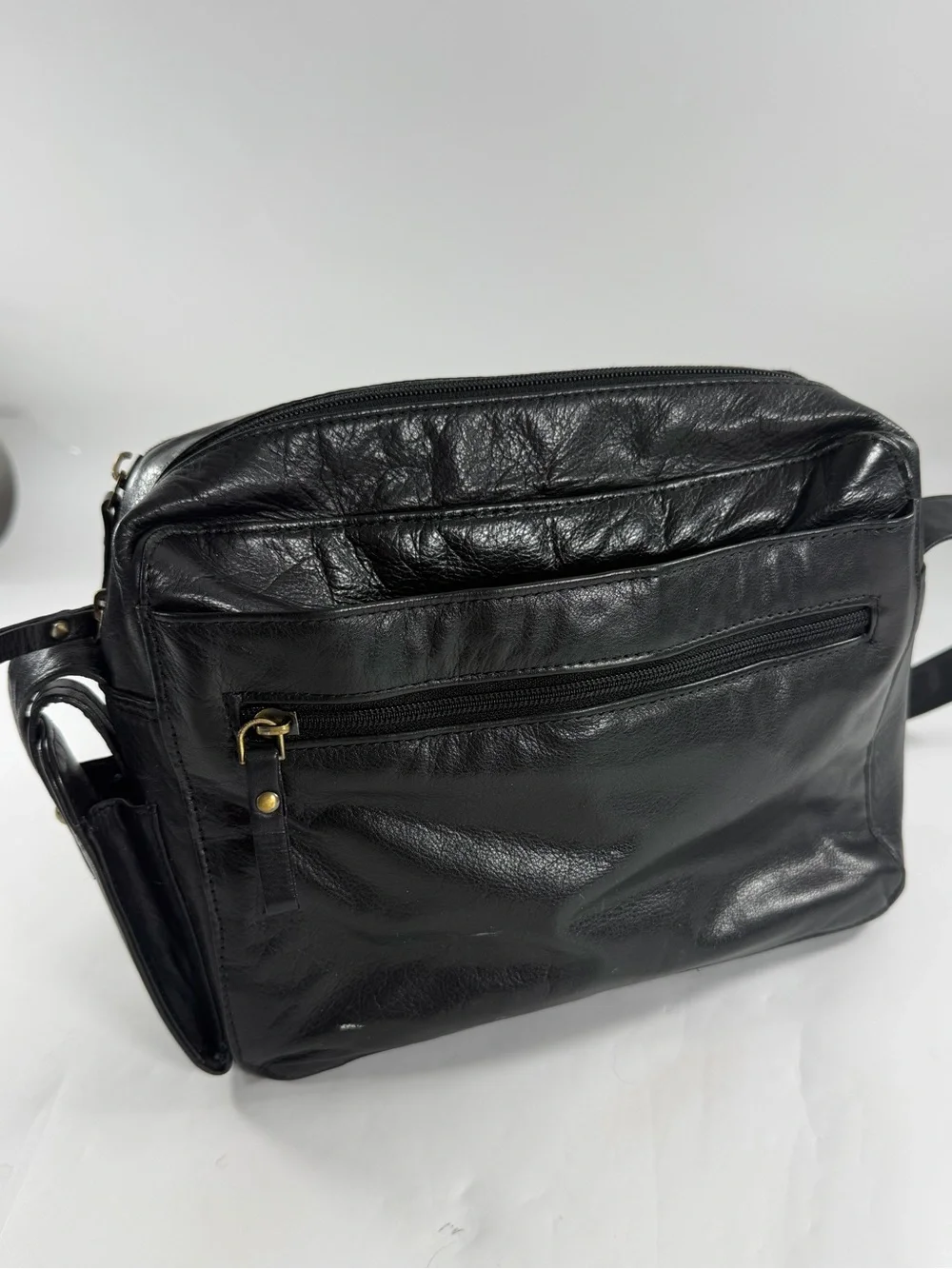 Vintage Great American Leatherworks Black Leather Organizer Shoulder Bag